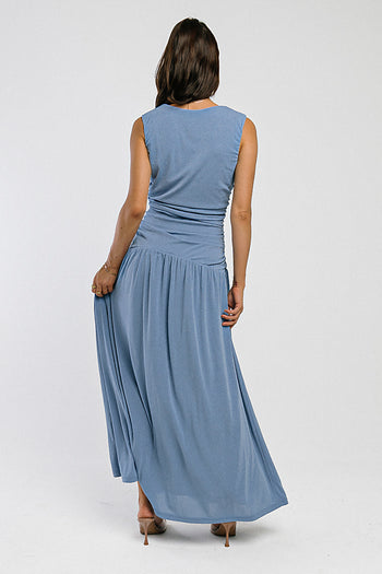 Kandi Ruched Maxi Dress in Blue - FINAL SALE