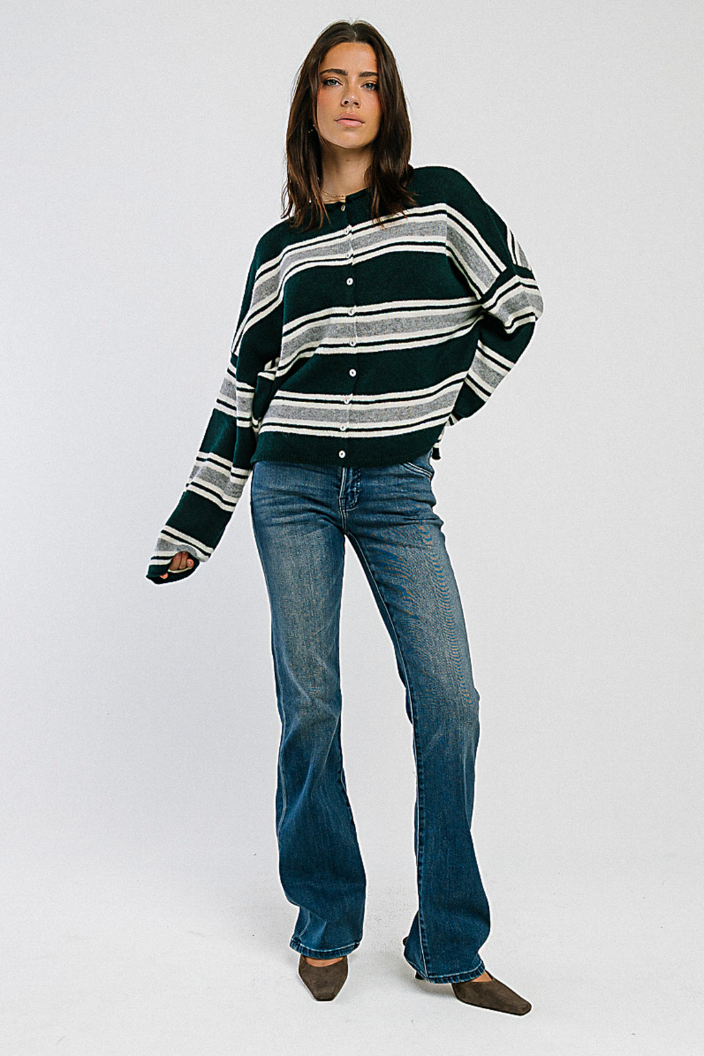 Emilia Striped Sweater in Hunter Green