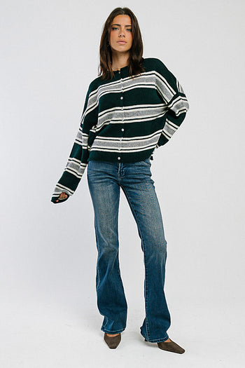 Emilia Striped Sweater in Hunter Green