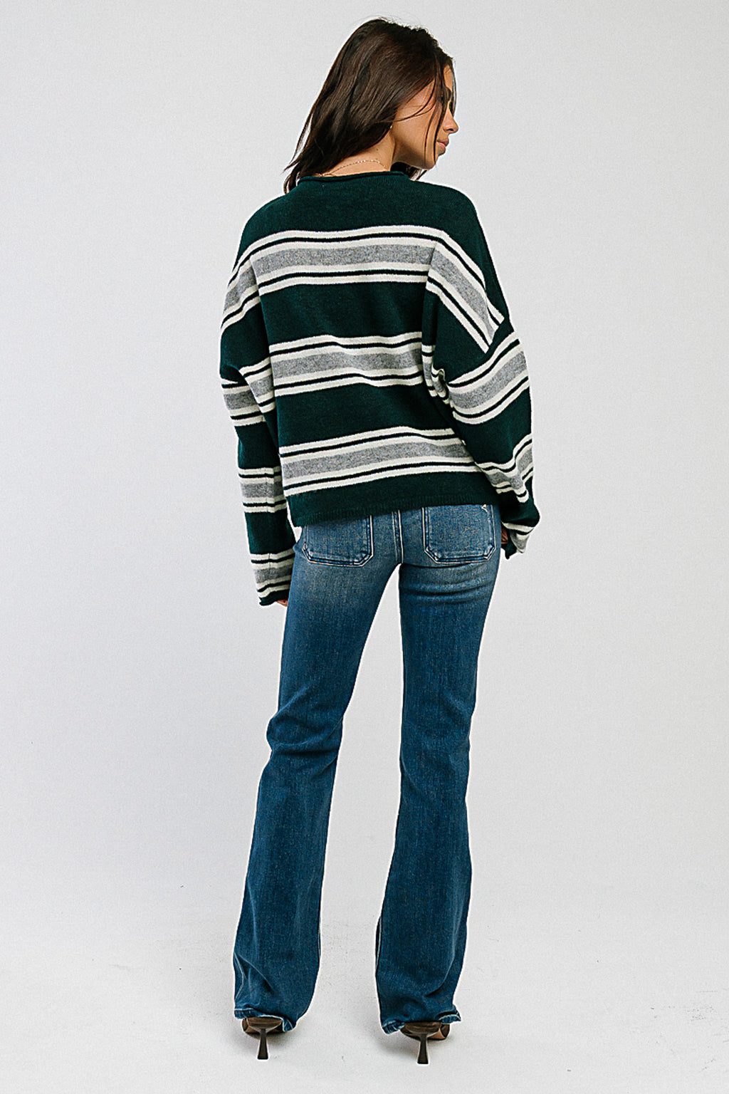 Emilia Striped Sweater in Hunter Green