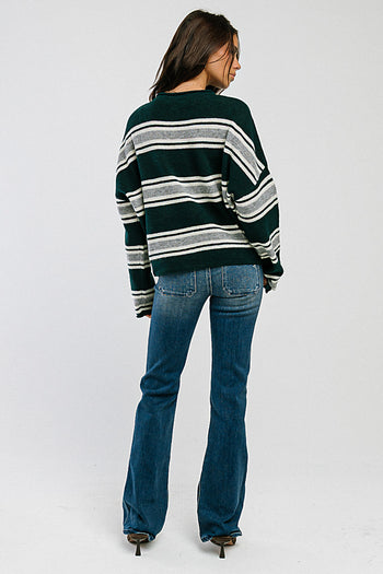 Emilia Striped Sweater in Hunter Green