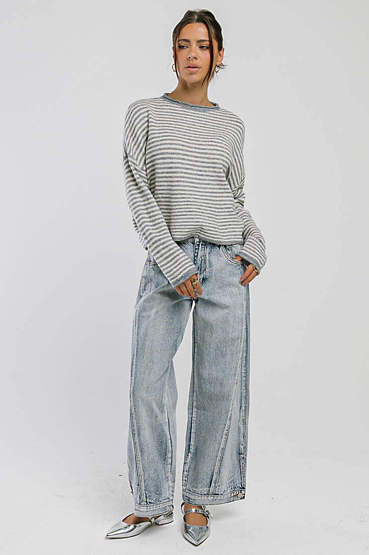 Marcie Striped Sweater in Heather Grey