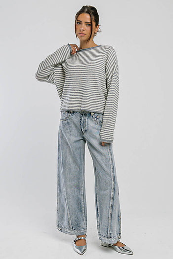 Marcie Striped Sweater in Heather Grey