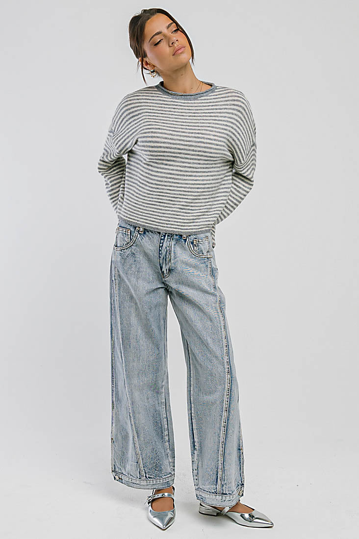 Marcie Striped Sweater in Heather Grey