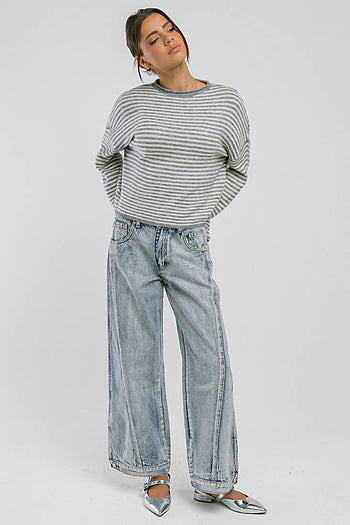 Marcie Striped Sweater in Heather Grey