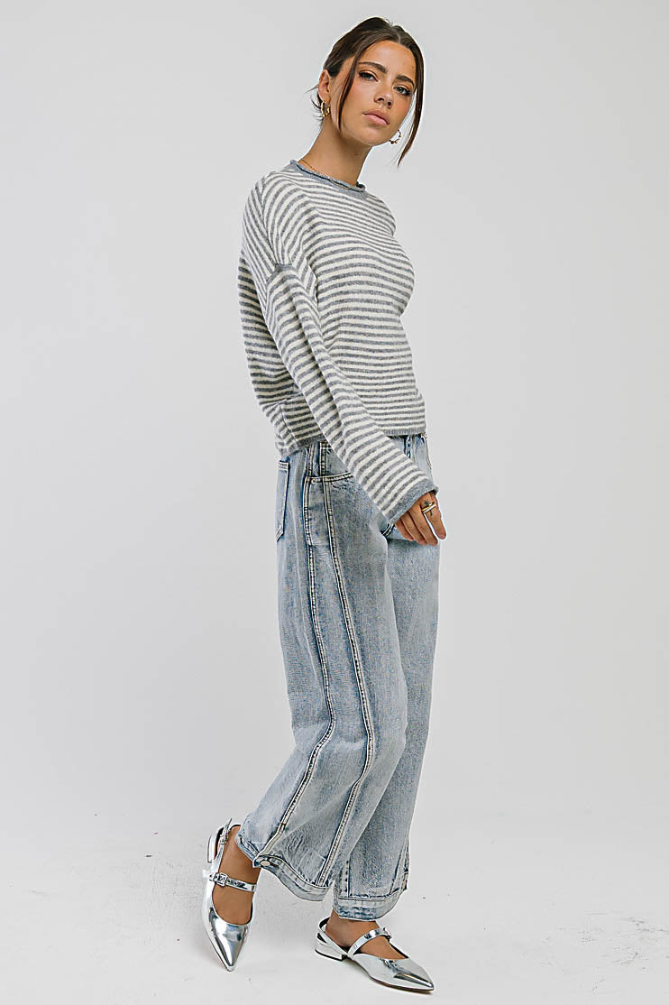 Marcie Striped Sweater in Heather Grey