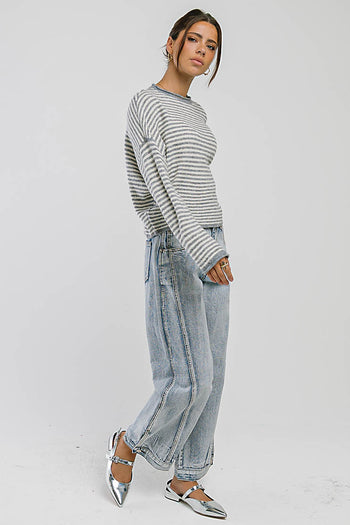 Marcie Striped Sweater in Heather Grey