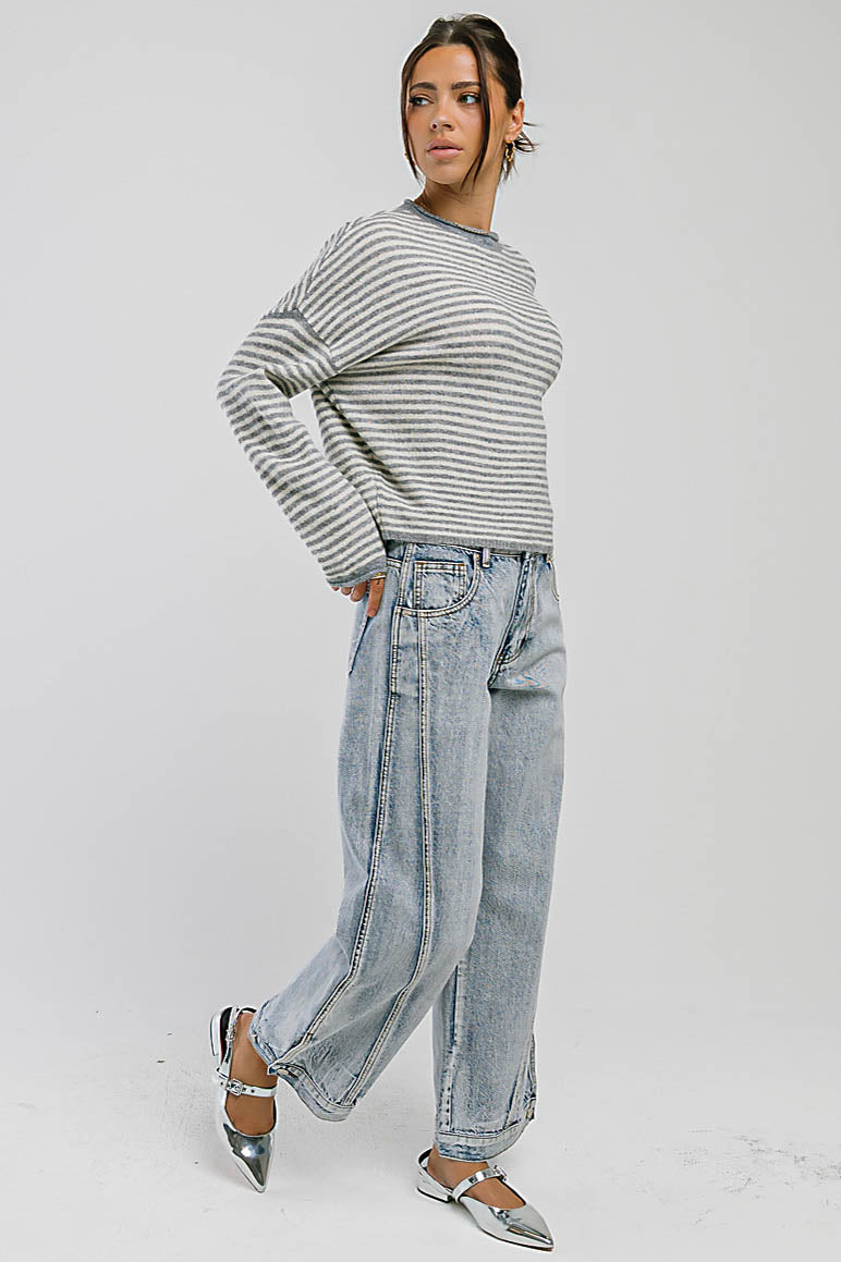 Marcie Striped Sweater in Heather Grey