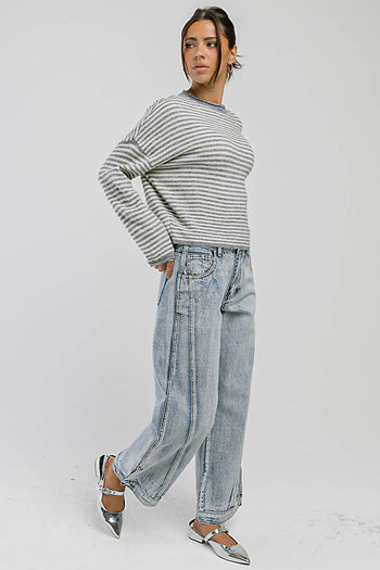 Marcie Striped Sweater in Heather Grey