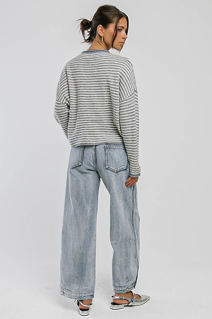 Marcie Striped Sweater in Heather Grey