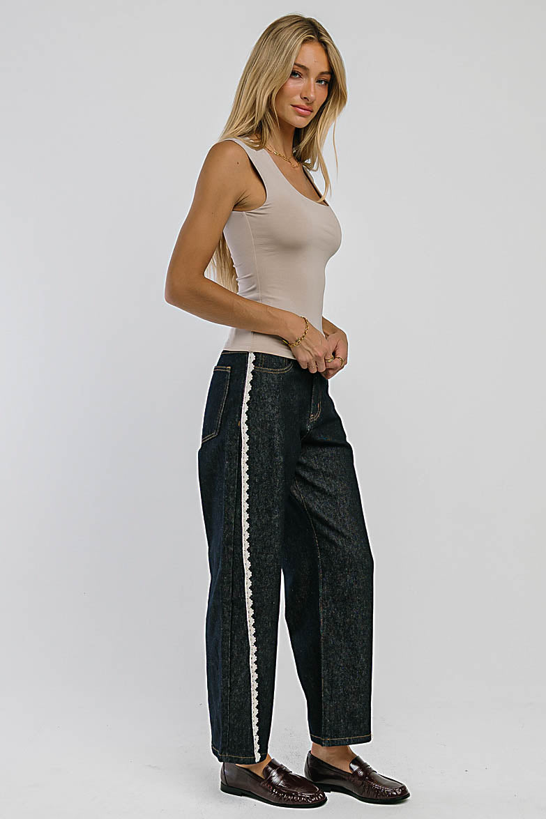 Lucca Crochet Trim Barrel Jeans