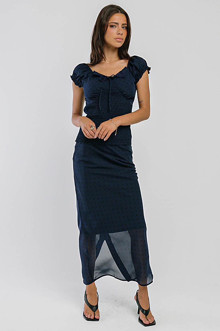 Angelina Smocked Blouse in Navy