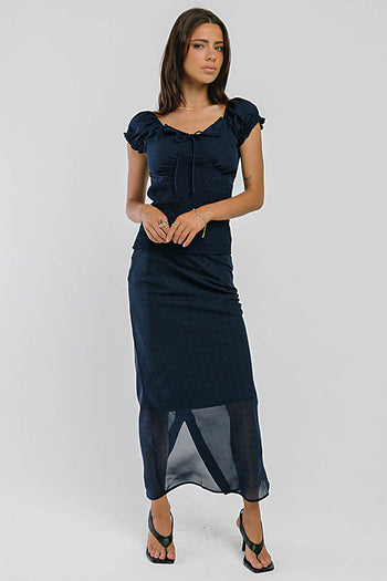 Angelina Smocked Blouse in Navy