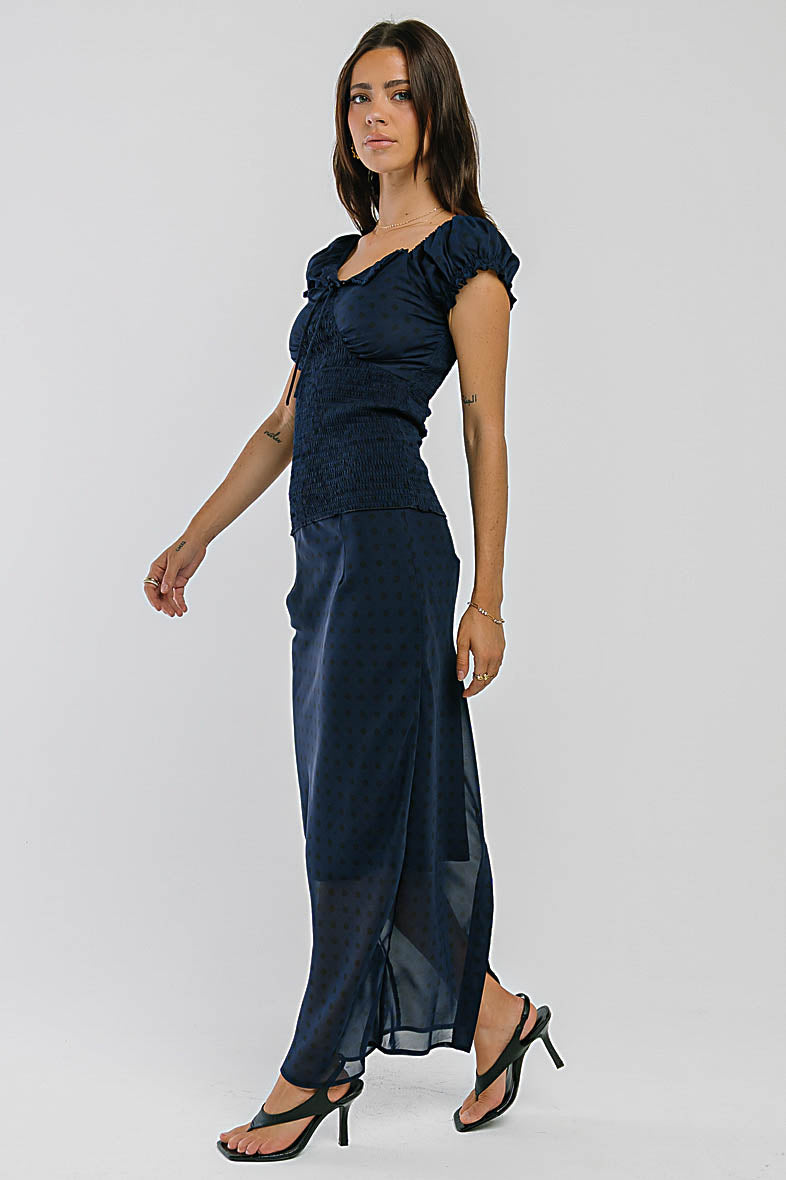 Angelina Smocked Blouse in Navy