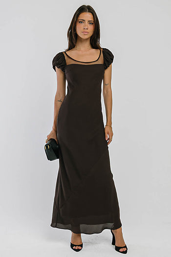 Ellie Mesh Maxi Dress in Brown