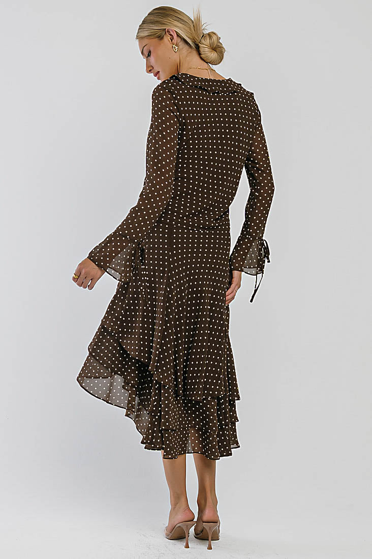 Luna Polka Dot Midi Skirt in Brown