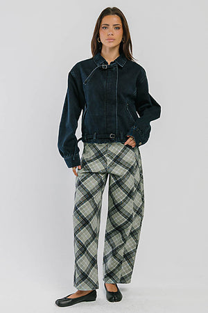 Mila High Rise Plaid Barrel Jeans
