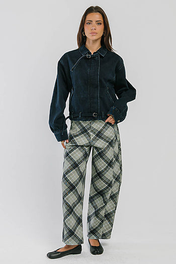 Mila High Rise Plaid Barrel Jeans