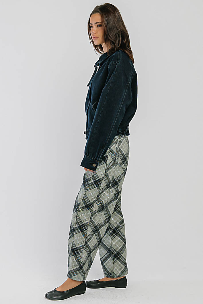 Mila High Rise Plaid Barrel Jeans