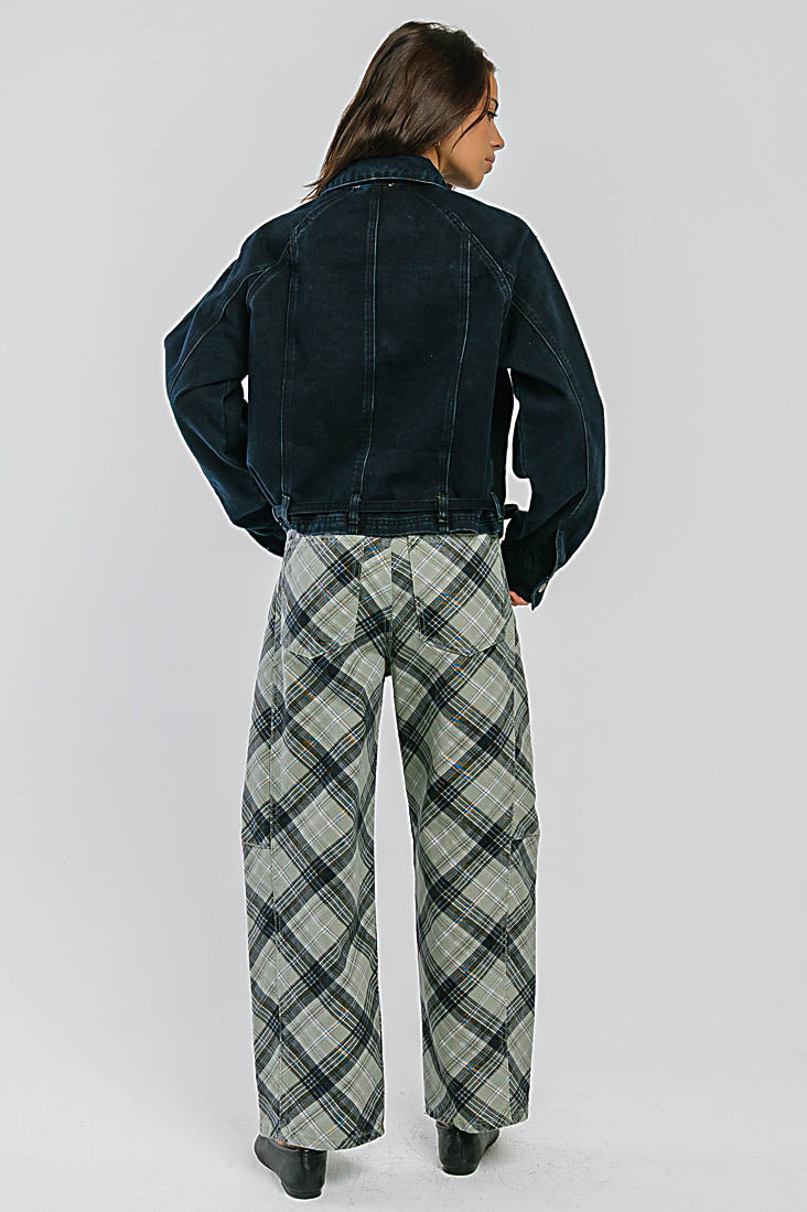 Mila High Rise Plaid Barrel Jeans
