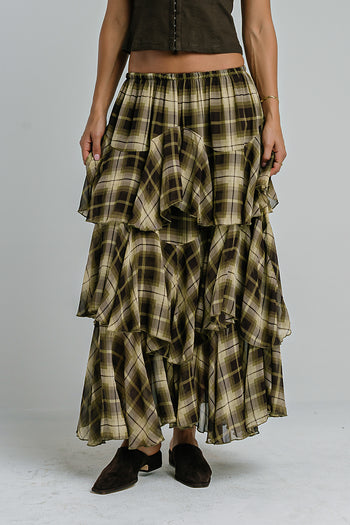 Allyson Plaid Ruffle Midi Skirt