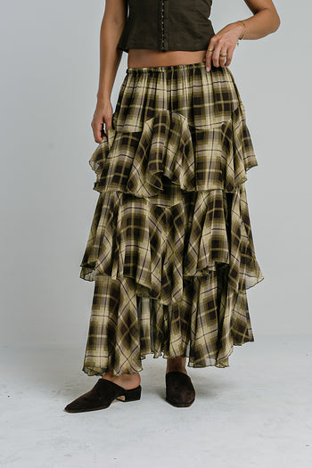 Allyson Plaid Ruffle Midi Skirt