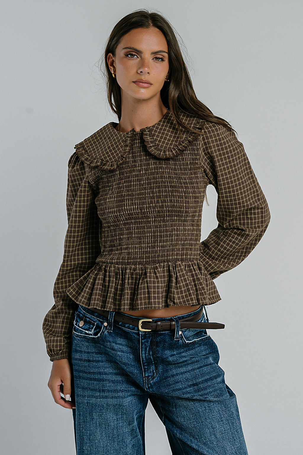 Kristy Smocked Blouse in Brown