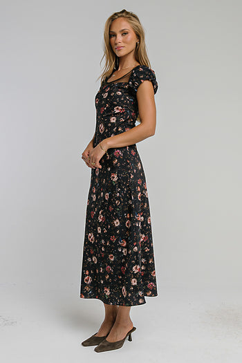 Ellie Mesh Floral Maxi Dress in Black