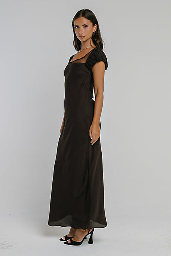 Ellie Mesh Maxi Dress in Brown