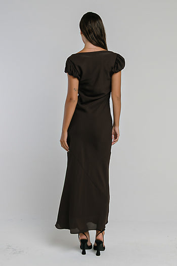 Ellie Mesh Maxi Dress in Brown
