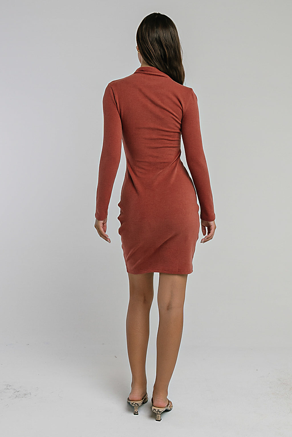Callie Fitted Mini Dress in Rust