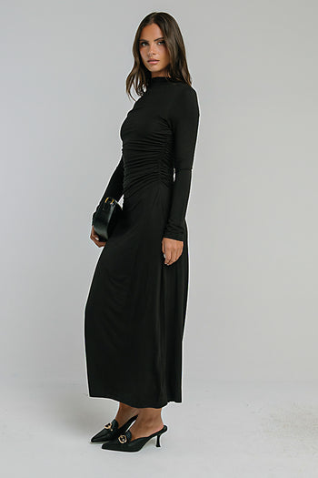 Ruth Ruched Midi Dress in Black