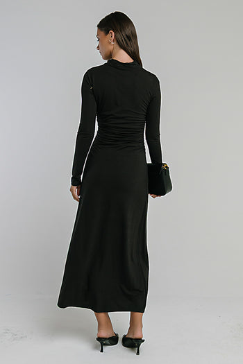 Ruth Ruched Midi Dress in Black