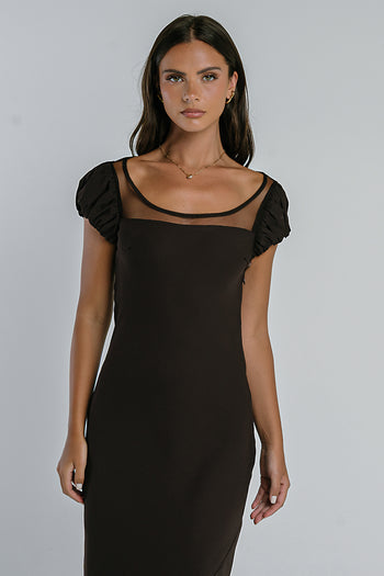 Ellie Mesh Maxi Dress in Brown