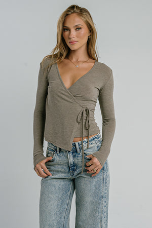 Ariella Wrap Top in Brown