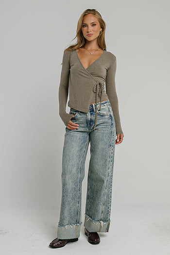 Ariella Wrap Top in Brown