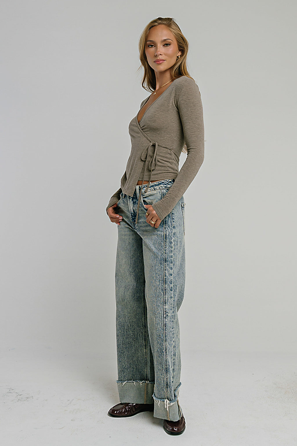Ariella Wrap Top in Brown