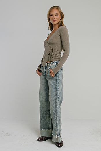Ariella Wrap Top in Brown