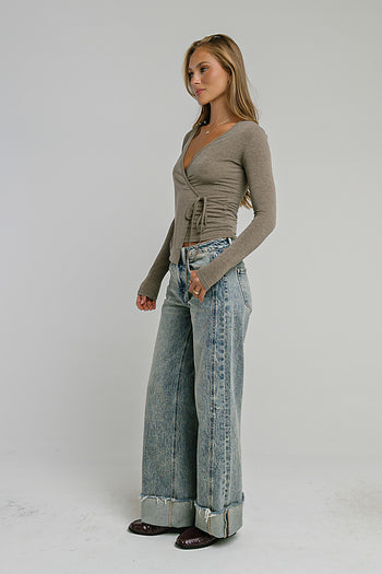 Ariella Wrap Top in Brown
