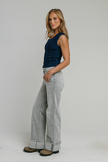 Sutton Denim Top in Dark Wash