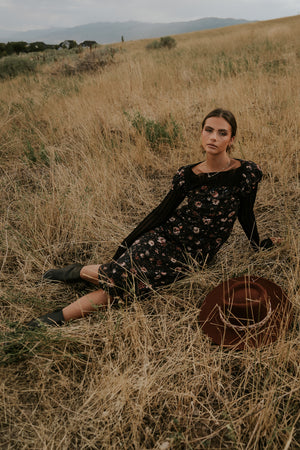 Ellie Mesh Floral Maxi Dress in Black