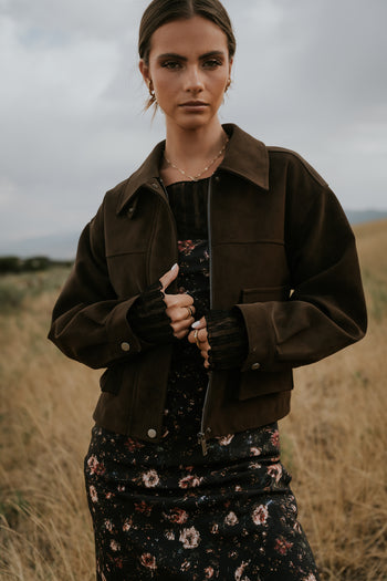 Lovelyn Collared Suede Jacket