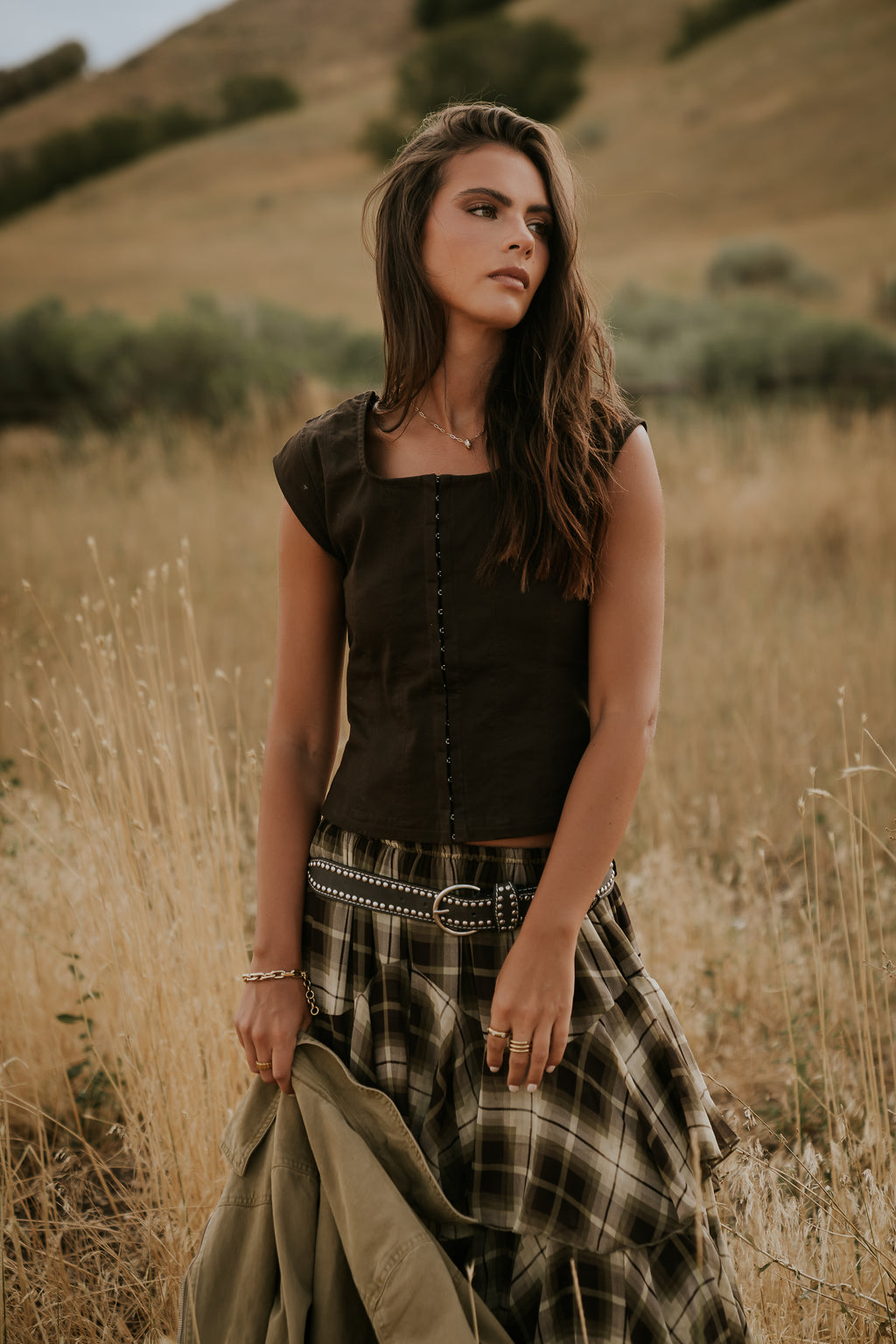 Sutton Denim Top in Brown