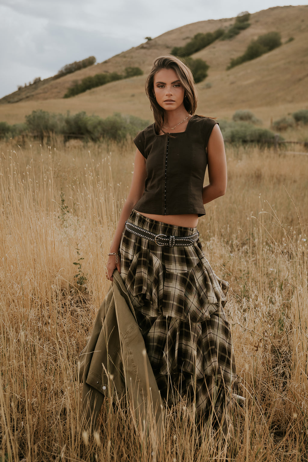 Sutton Denim Top in Brown