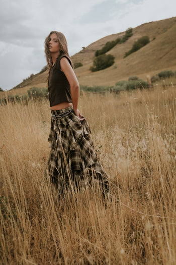Allyson Plaid Ruffle Midi Skirt