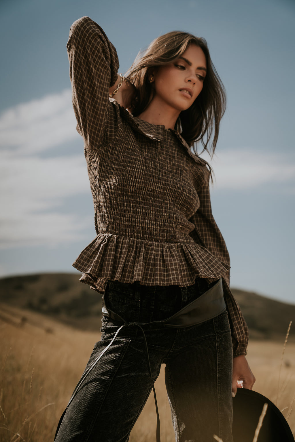 Kristy Smocked Blouse in Brown