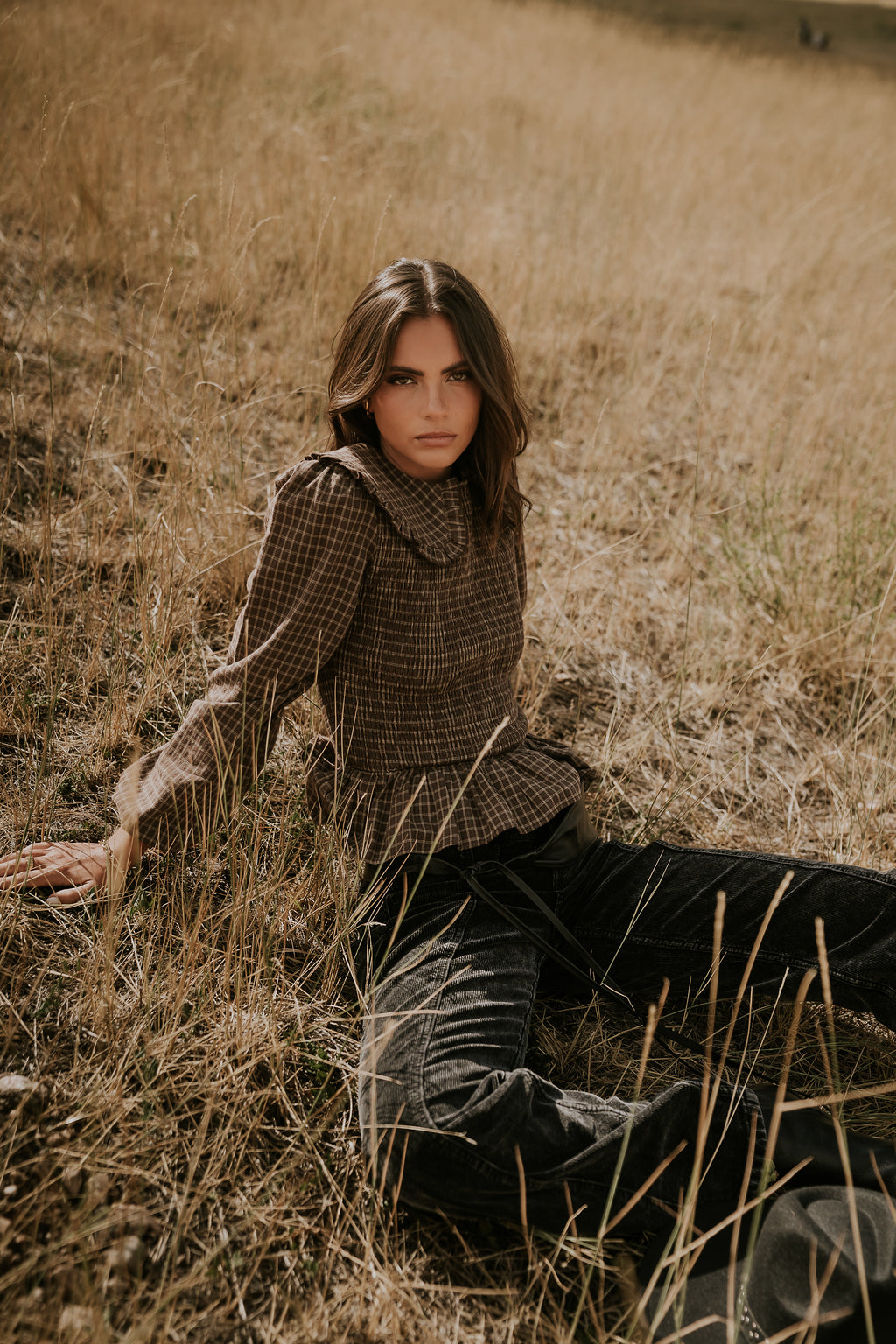 Kristy Smocked Blouse in Brown