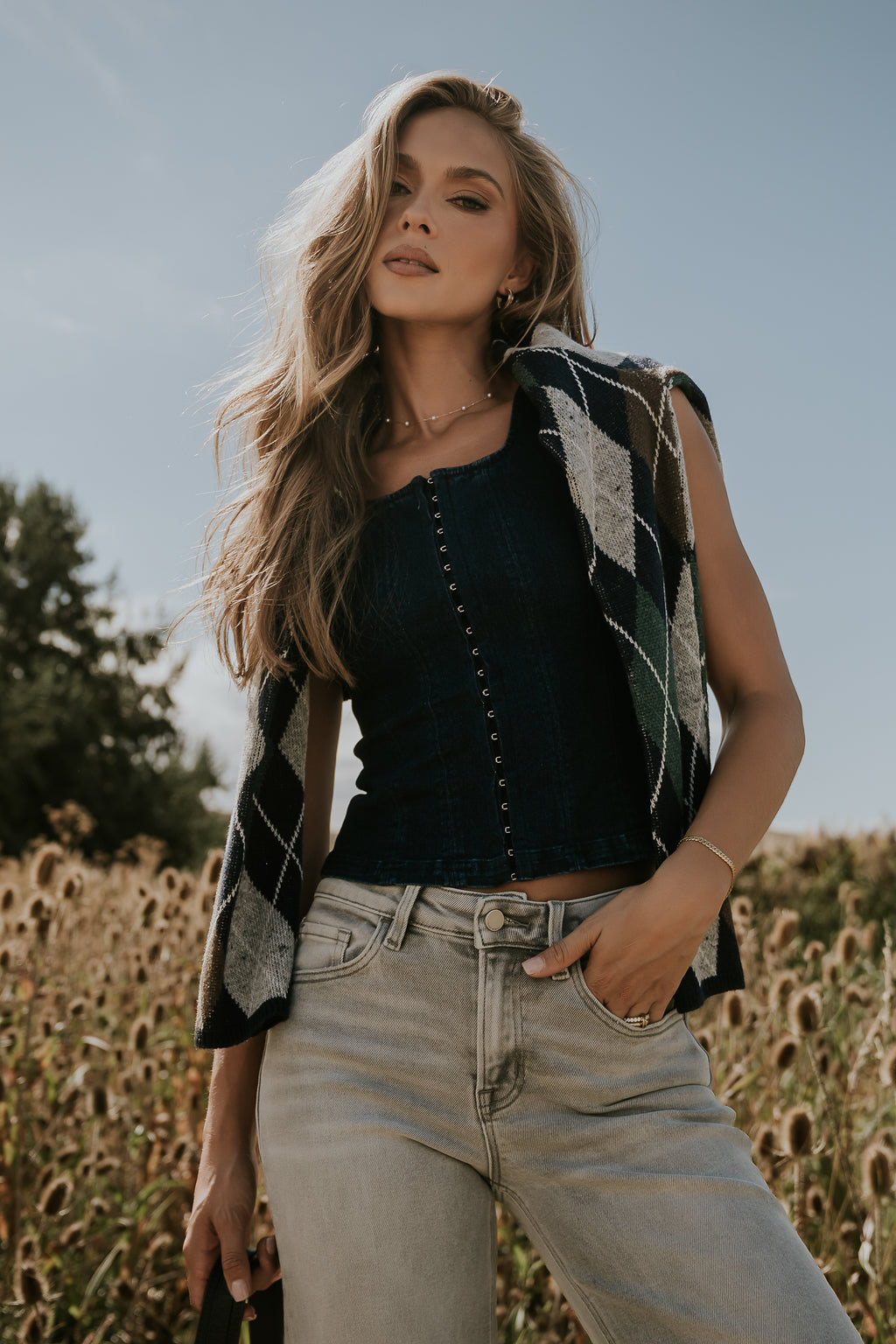 Sutton Denim Top in Dark Wash