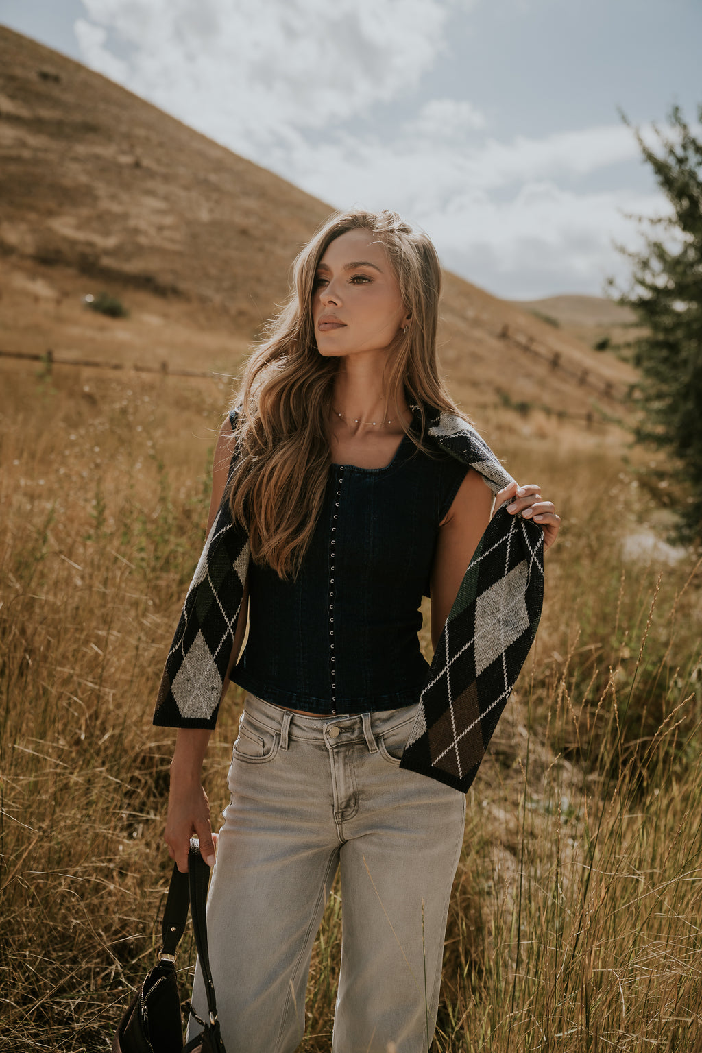 Sutton Denim Top in Dark Wash