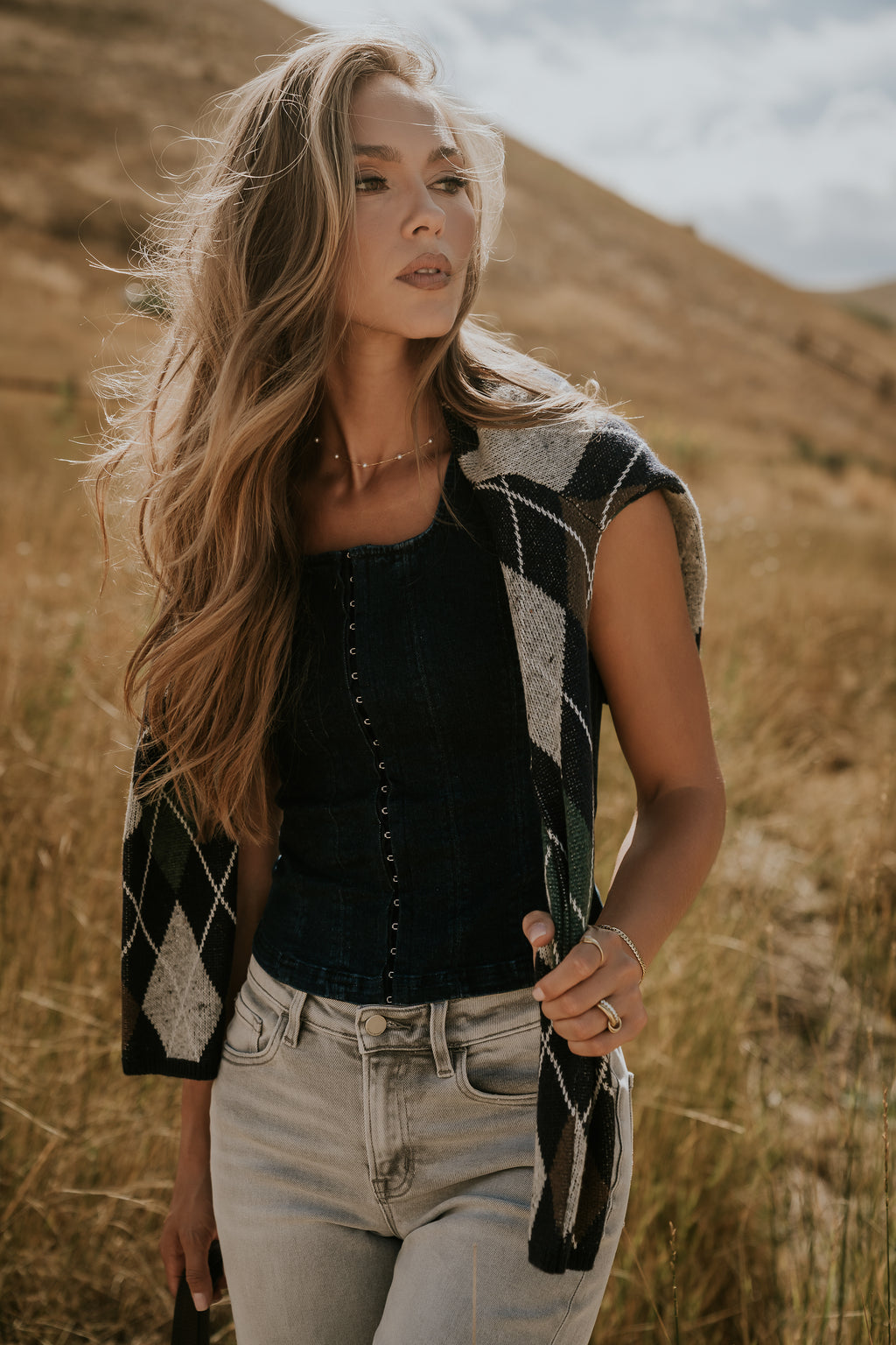 Sutton Denim Top in Dark Wash